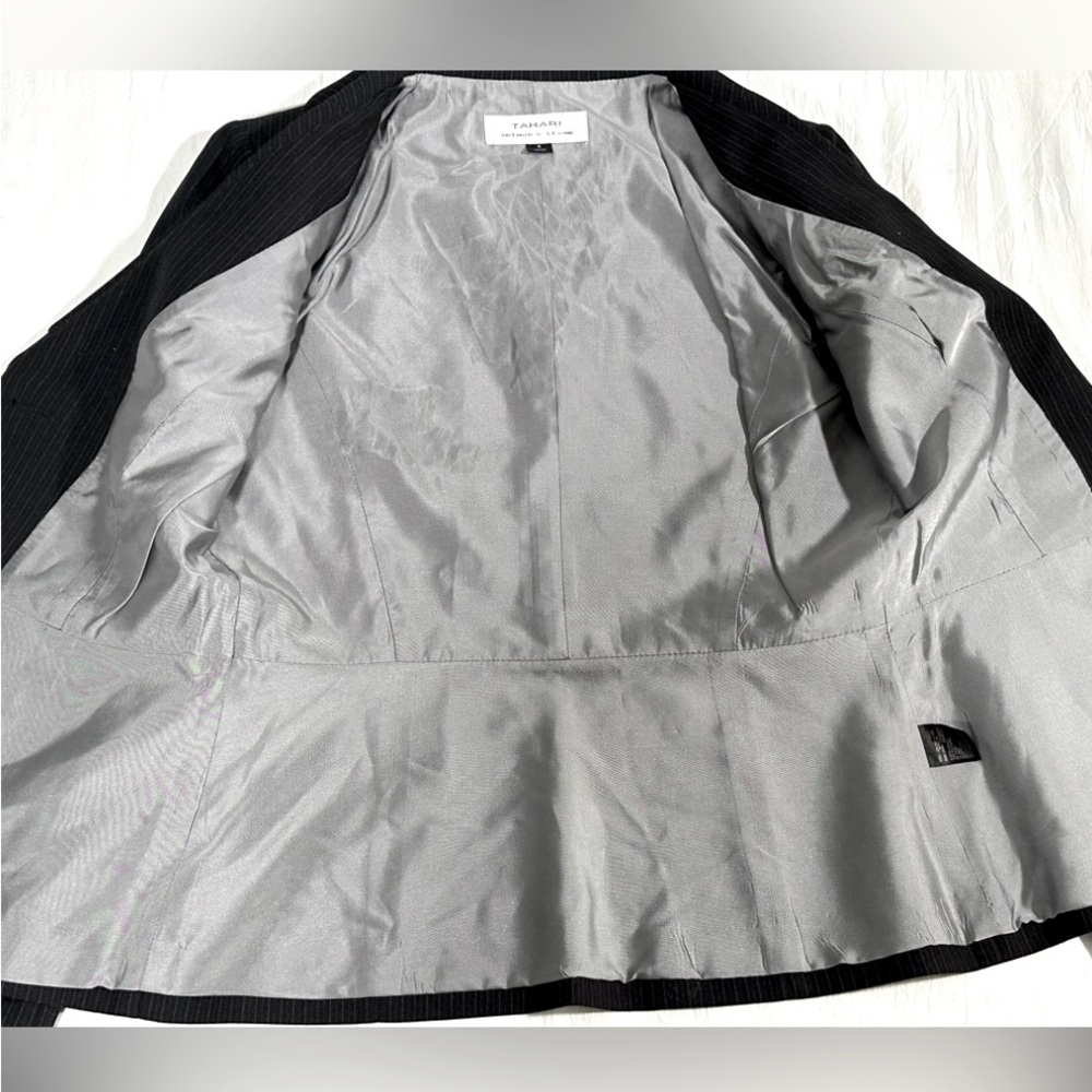TAHARI ASL Blazer Jacket Black White Pinstripes Button Down Long Sleeve Size 4 - Picture 7 of 12